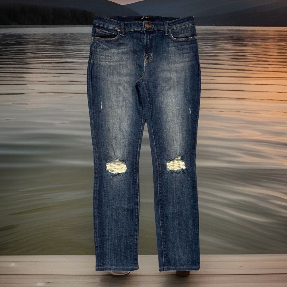 J Brand Capri Ankle Jeans 28 (28x26) Dark Wash Blue Misfit Distressed Womens